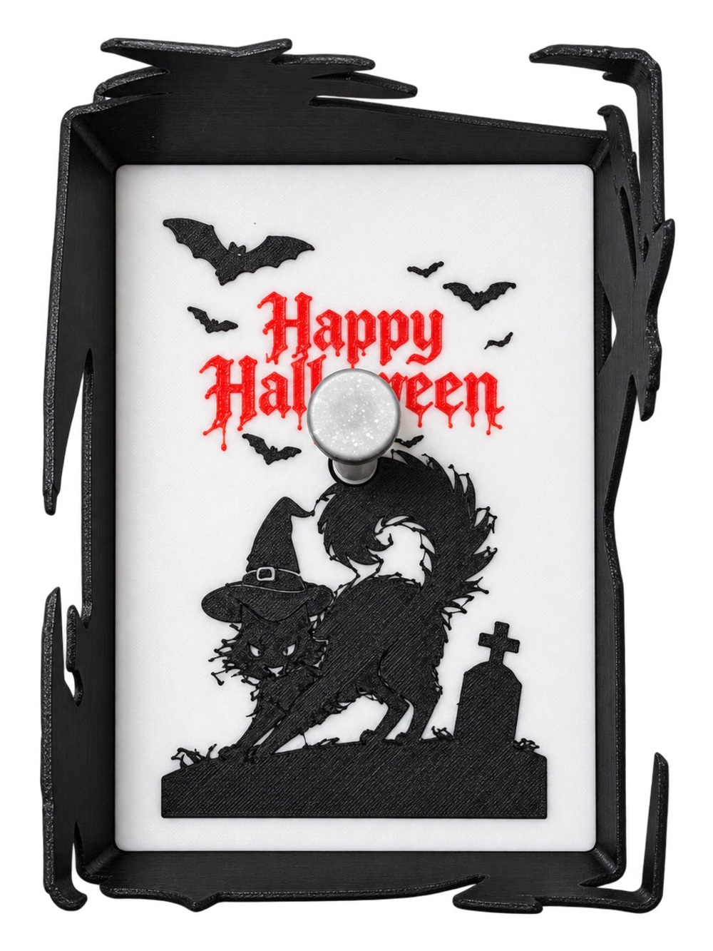 Halloween witch and cat wall shadow lamplight
